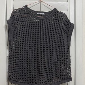 Steve Madden Ladies Crochet Top in charcoal gray.